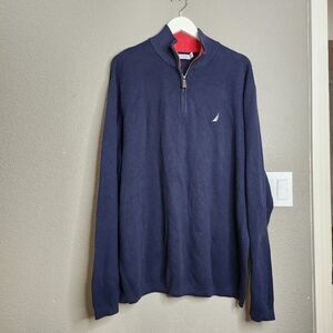Nautica Mens Blue Quarter Zip Sweater